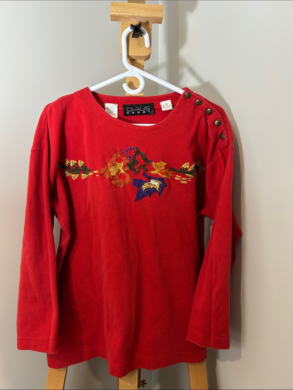 VINTAGE Chaus Sport Fall Embroidered Sweatshirt in Red